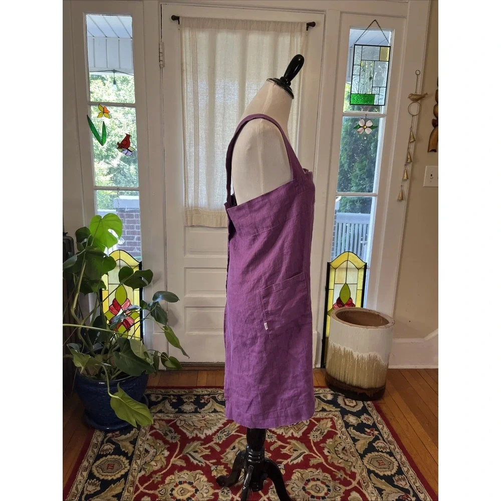M&M 100% Linen Cross Back Smock Apron One Size Purple Molly Morris Design $100